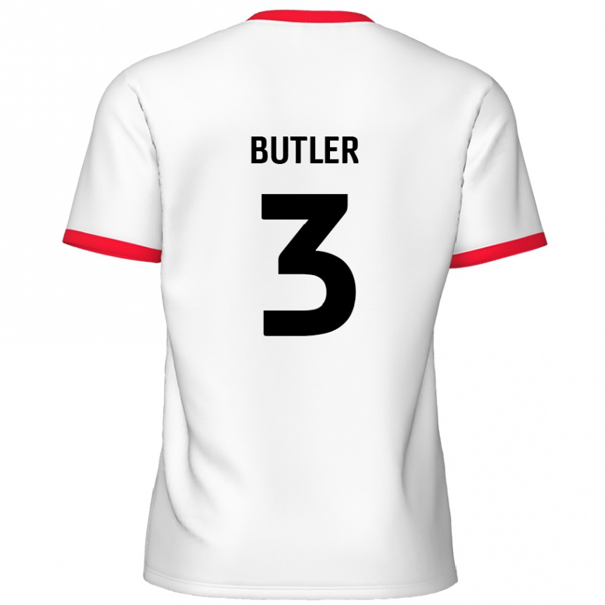 נשים כדורגל Dan Butler #3 לבן אדום ג'רזי ביתית 2024/25
