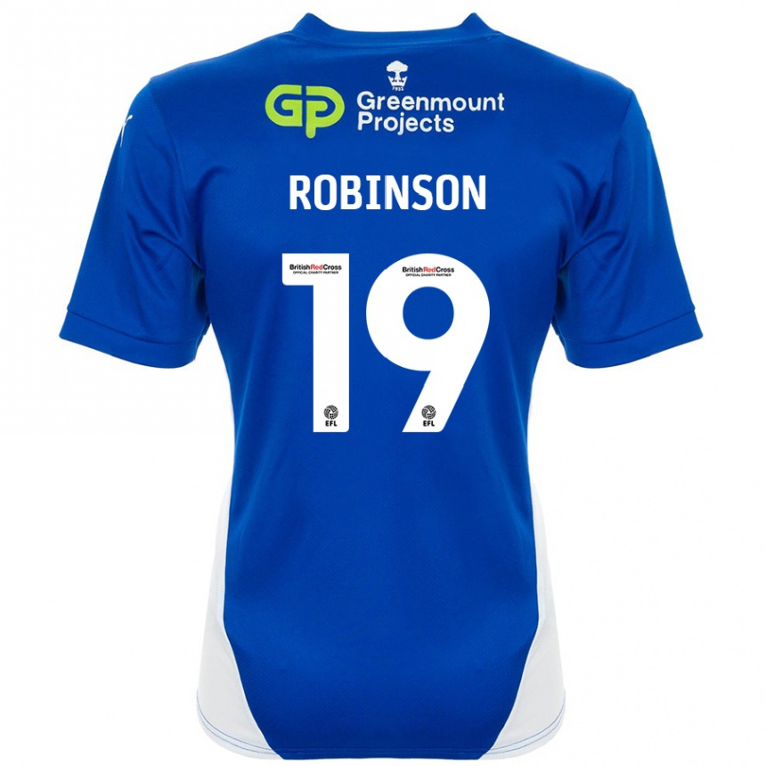 נשים כדורגל Luke Robinson #19 כחול לבן ג'רזי ביתית 2024/25