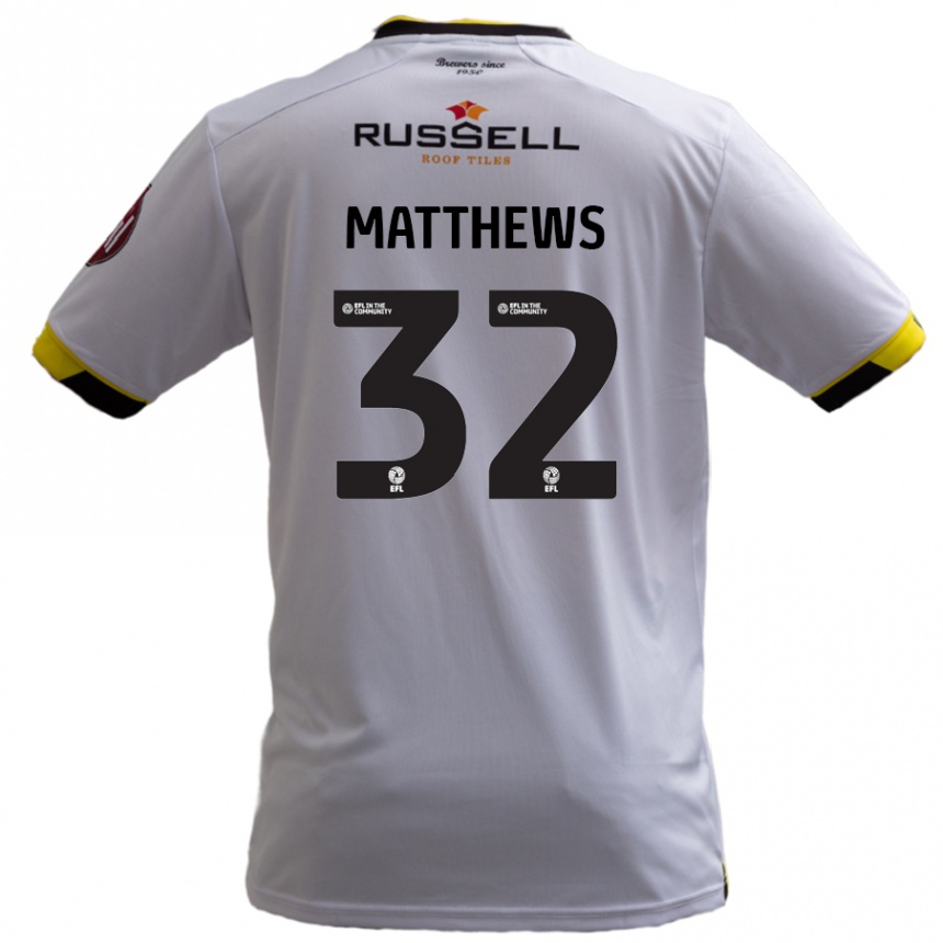 נשים כדורגל Daniel Matthews #32 לָבָן הרחק ג'רזי 2024/25