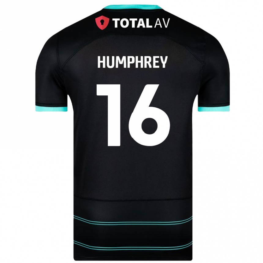נשים כדורגל Ella Humphrey #16 שָׁחוֹר הרחק ג'רזי 2024/25