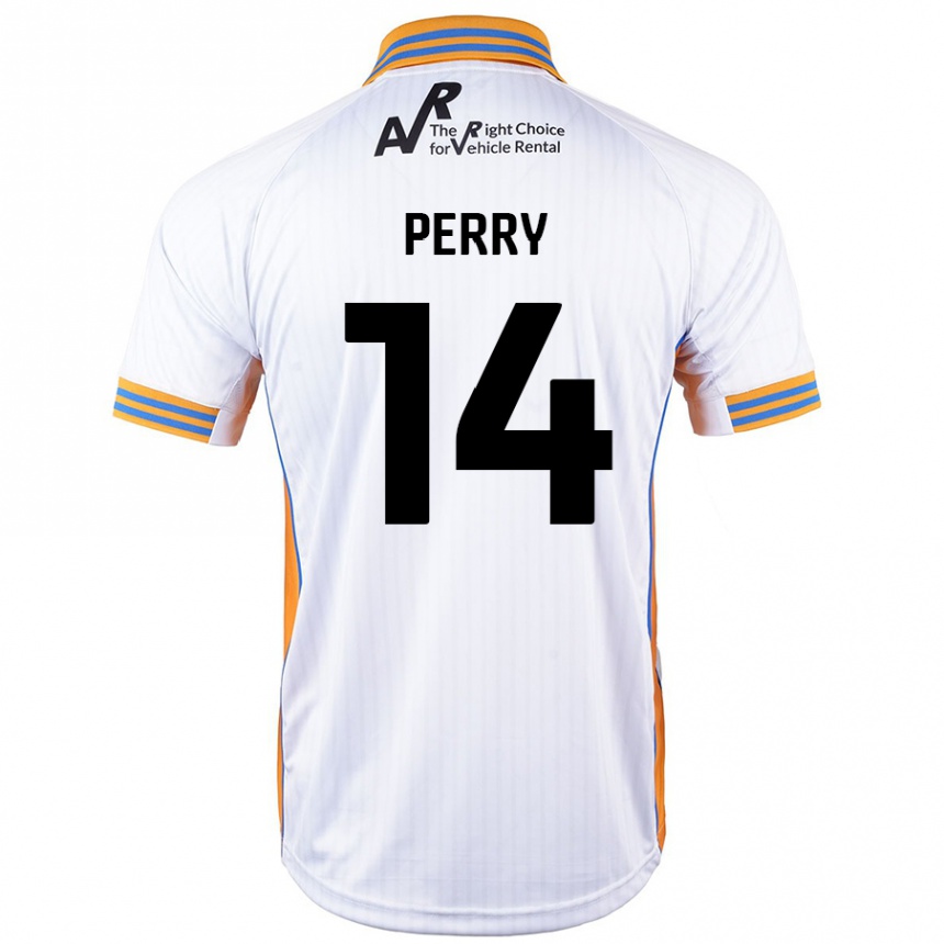 נשים כדורגל Taylor Perry #14 לָבָן הרחק ג'רזי 2024/25