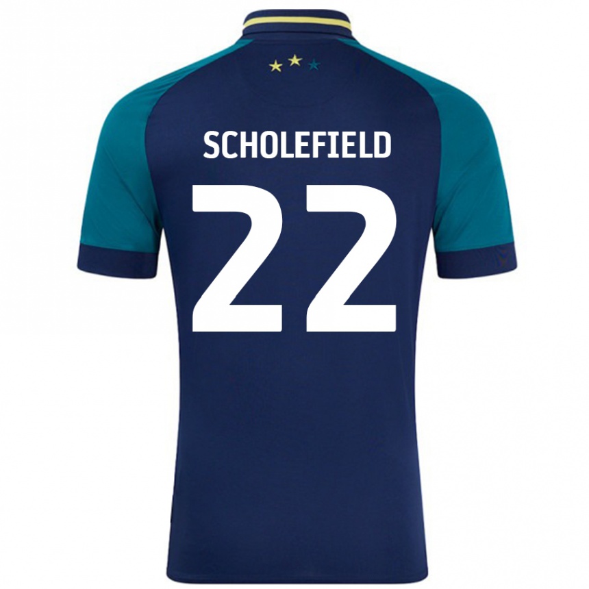 נשים כדורגל Lois Scholefield #22 נייבי ירוק כהה הרחק ג'רזי 2024/25