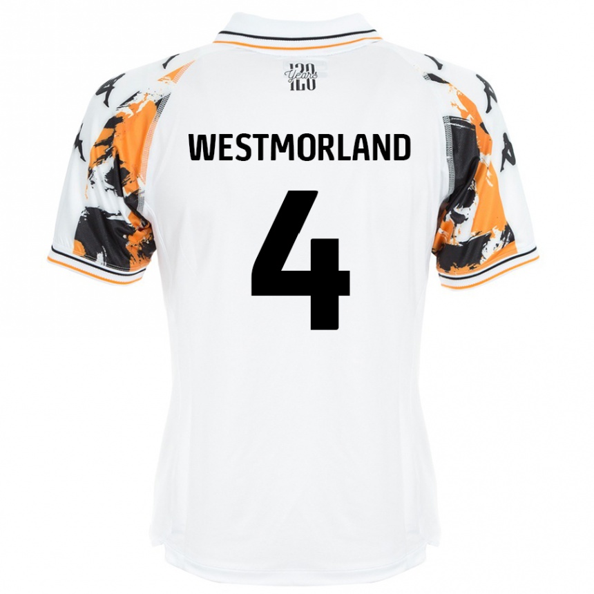נשים כדורגל Emma Westmorland #4 לָבָן הרחק ג'רזי 2024/25