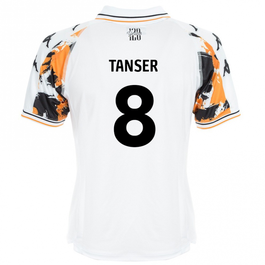 נשים כדורגל Ellie Tanser #8 לָבָן הרחק ג'רזי 2024/25