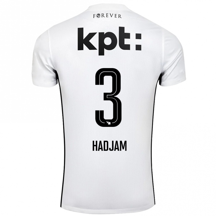 נשים כדורגל Jaouen Hadjam #3 לבן שחור הרחק ג'רזי 2024/25