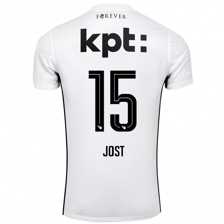נשים כדורגל Tristan Jost #15 לבן שחור הרחק ג'רזי 2024/25