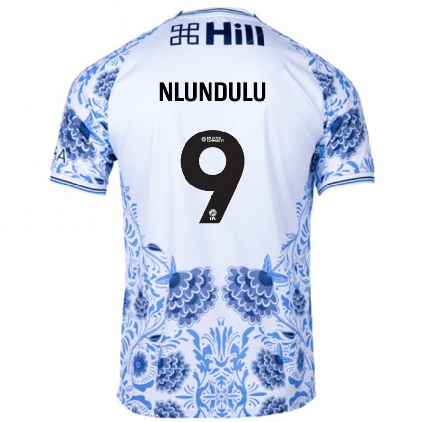 גברים כדורגל Dan Nlundulu #9 כחול לבן הרחק ג'רזי 2024/25